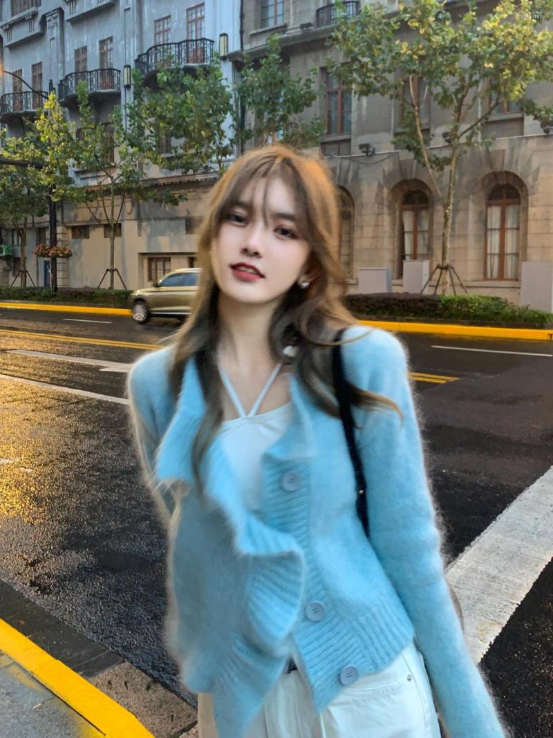 

Women's Knits Women's Cashmere Sweater Korean Solid Color Long Sleeve Knit Carigans Female All-matched Fashion Tide 2023 Autumn, Sky blue
