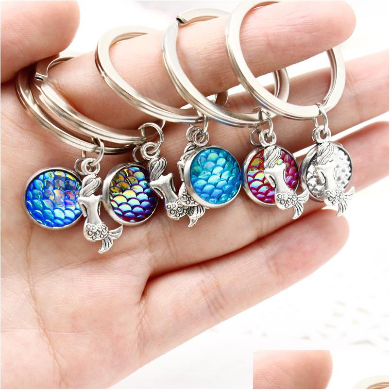 

Keychains Lanyards Different Color Ocean Sea Mermaid Fish Scale Cabochon Charm Key Rings Fashion Jewelry Gift For Girls An Dhgarden Dhhrn