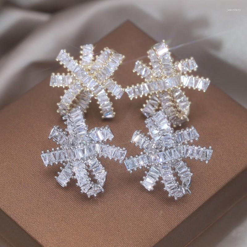 

Stud Earrings 14K Gold Plating European American Fashion Jewelry Luxury Bow Knot Zircon Women's Wedding Party Accessories