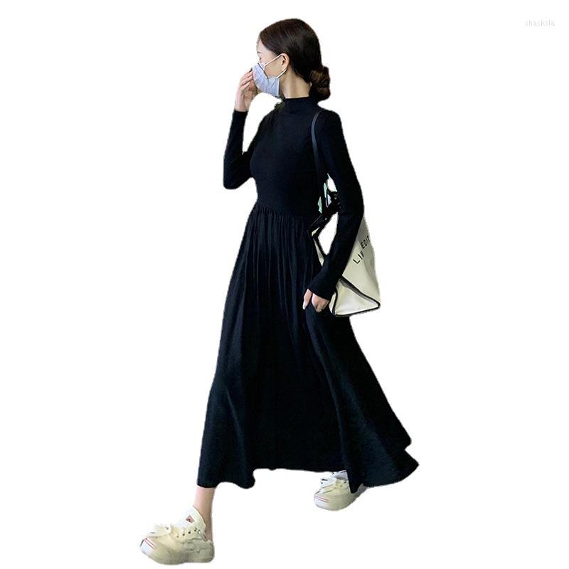 

Casual Dresses Dress Women' Summer Retro Little Black Semi-high Collar And High Waist Fashion Big Swing Skirt Vestido Elegante