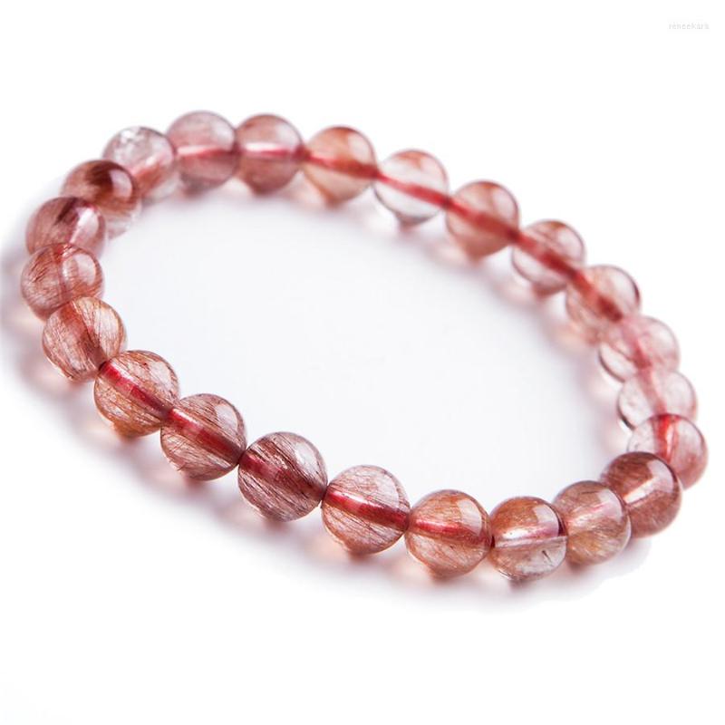 

Strand 8mm Genuine Natural Red Rutilated Quartz Bracelets For Women Femme Charm Stretch Round Crystal Bead Bracelet