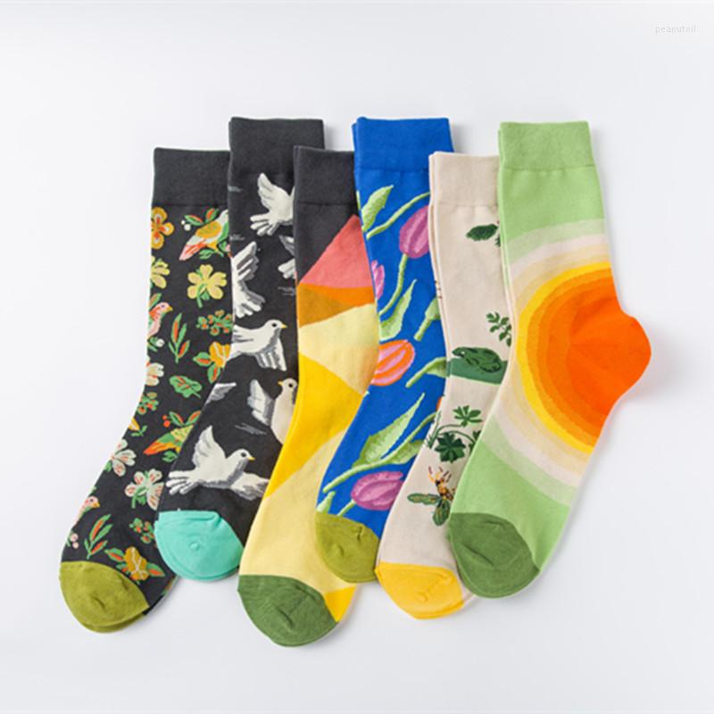 

Men's Socks 3 Pairs Fashion Color For Men And Women Casual Flowers Birds Sketch Floor, 04