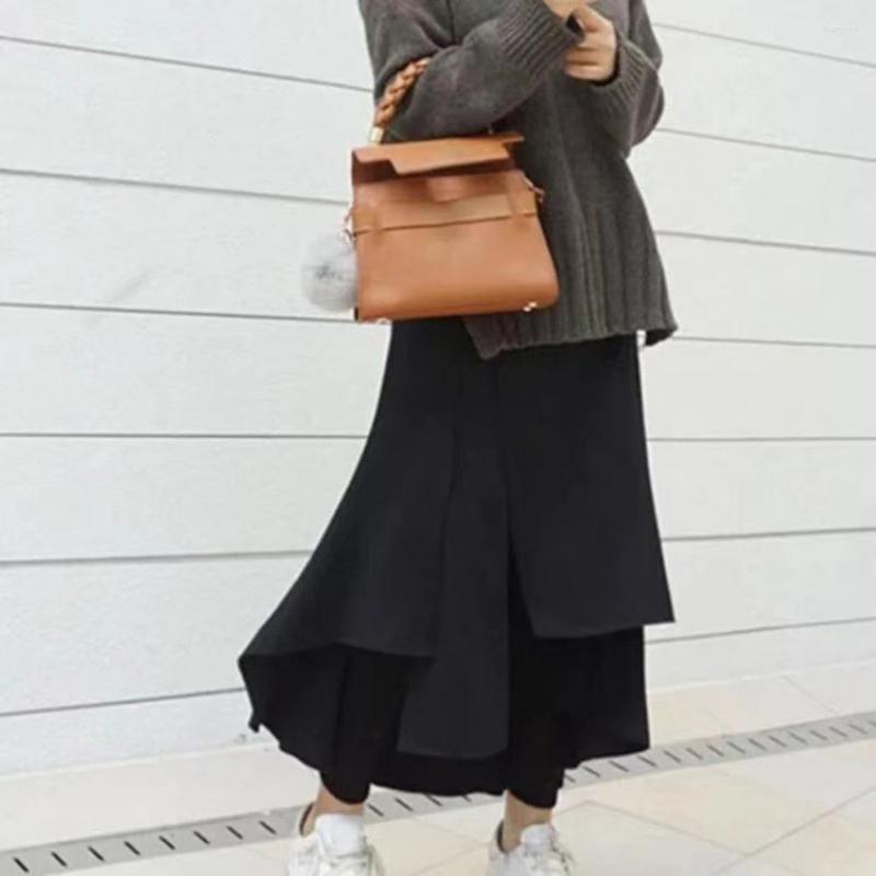 

Skirts Fashion Trousers Skirt Elastic Waistband Anti-freeze Windproof Fall Winter Fake Two Piece Leggings, Grey