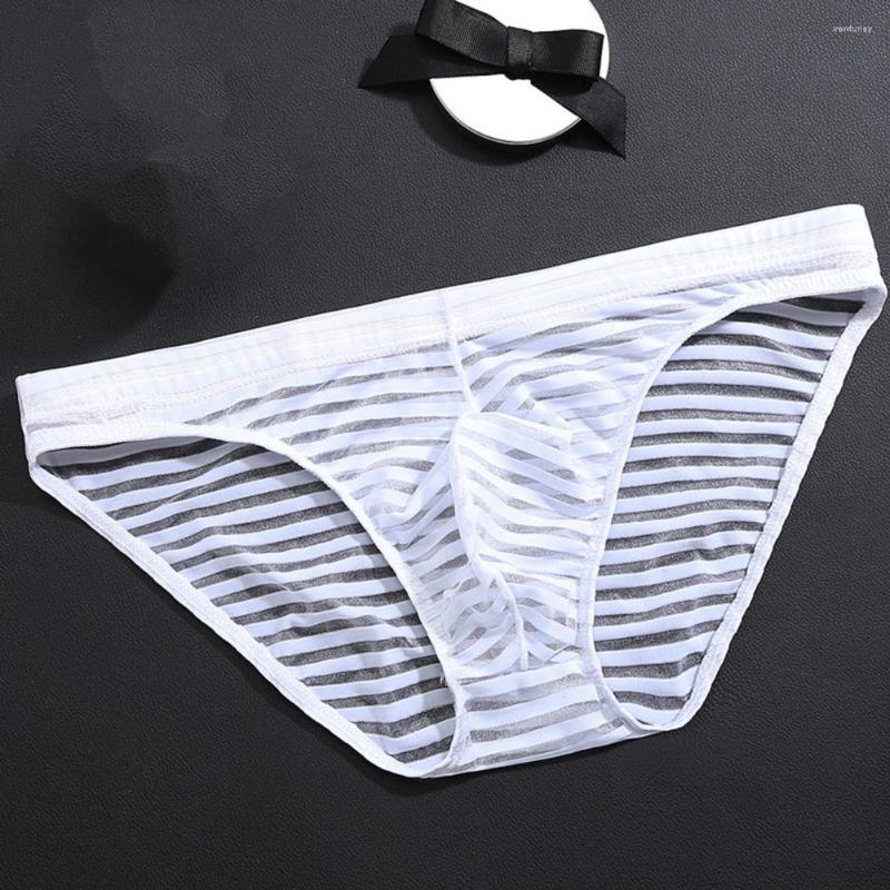 

Underpants Men Solid Color Stripe Seamless Mesh Briefs Slim Fit Quick Dry Mid Waist Wide Waistband Male Thong, Red