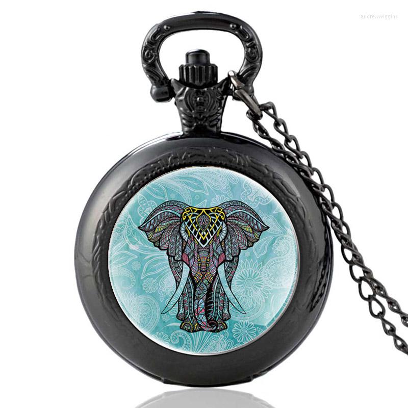

Pocket Watches Arrival Cute Elephant Pattern Vintage Quartz Watch Men Women High Quality Pendant Necklace Hours Clock, Black