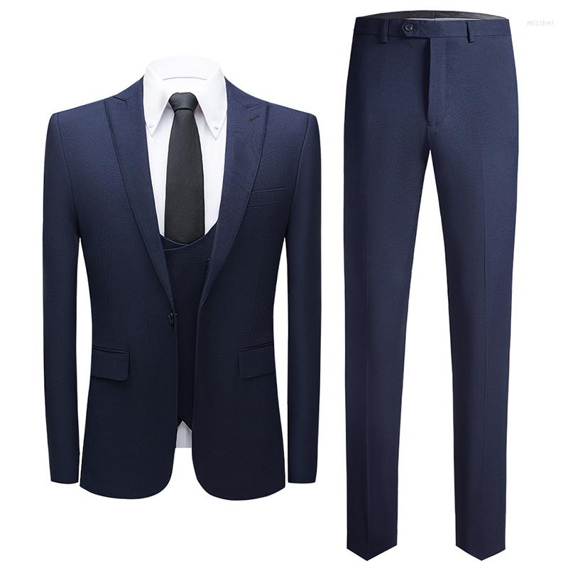 

Men's Suits Men's High-quality Dark Blue Wedding Dress Spring And Autumn Dance Party Host Fashion Casual Clothing Suit 3 Pieces, Picture color