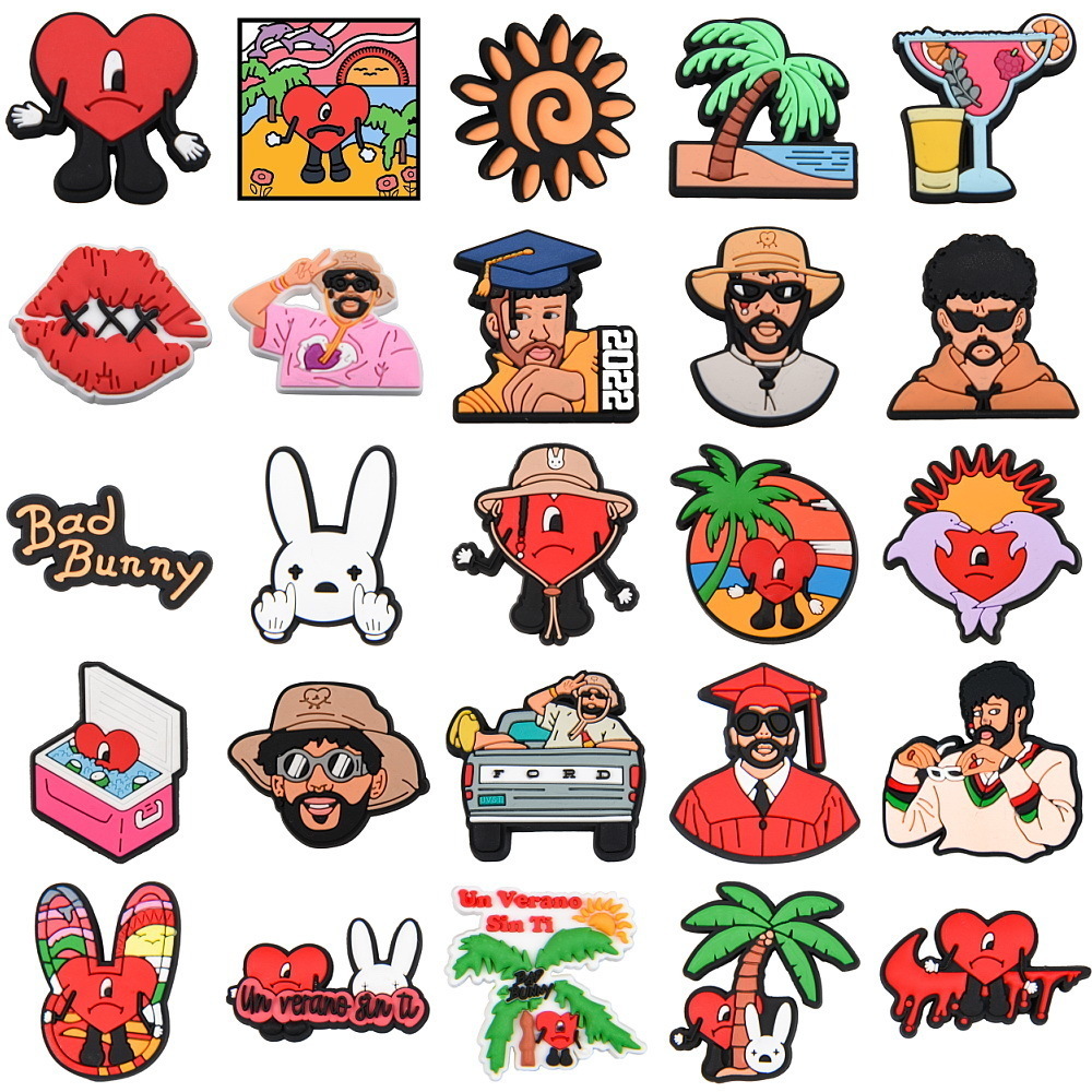 

Shoe Parts Accessories Bad Bunny Charms Buckle Decorations for Croc Jibz Kids Adults Party Gifts 230414