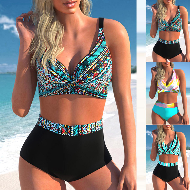 

Women's Swimwear Women's Swimwear Bikinis 2 Piece Normal Swimsuit High Waiste Blue Print Swimsuit Bathing Suits Sports Vacation Sexy / 230414, 8289-black