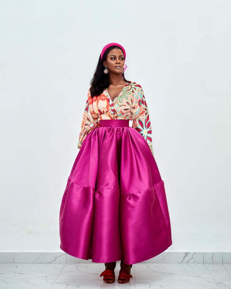

Skirts 2023Women's Spring And Summer Elegant Chic Satin Pleated Skirt High Waist Luxury Fashion Solid Color, Rose red