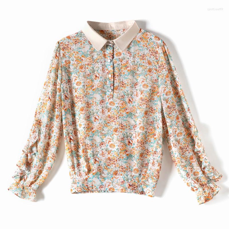 

Women' Blouses Elegant Ladies Short Shirts Fashion Printing Women Chiffon Chic Spring Causal Long Sleeve Mujer Blusas, Red