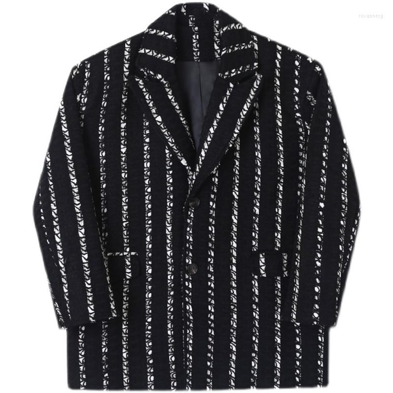 

Men's Suits A1315 2023 Winter Thickened Striped Woolen Lapel Coat Men's Fashion Korean Style Advanced Warm Suit, Picture shown