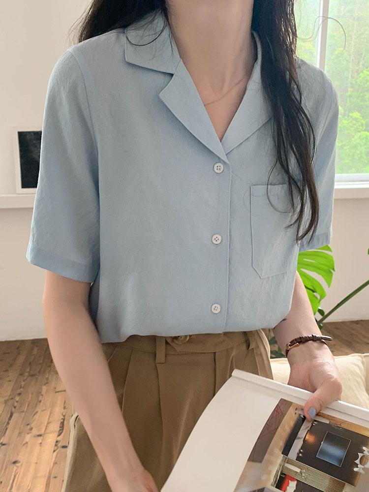 

Women's Blouses 4Colors French Style Short Sleeve Blouse Womens Shirt Korean Fashion Floral/Soild Tops 2023 Girls Outwear Coats(X2073), Blue