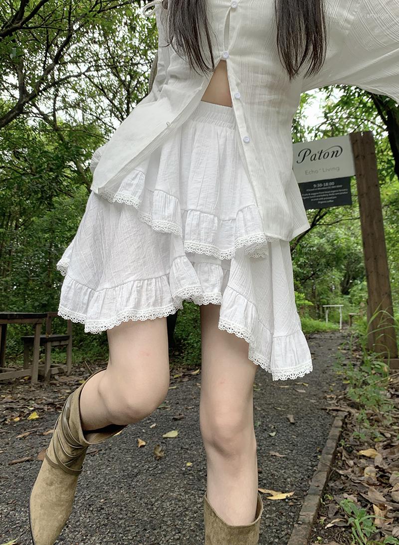 

Skirts High Waist Ruffled Casual Loose Skirt Y2k Aesthetic Irregular Women Ball Gown Pleated All Match Solid Fashion Mujer Falda
