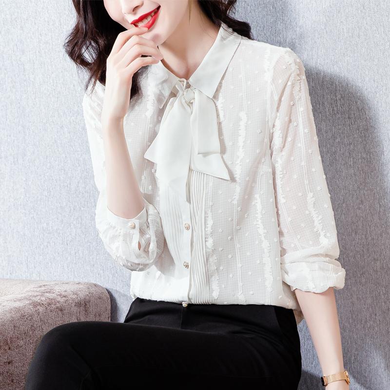 

Women's Blouses Women's Elegant Bow White Long-sleeve Chiffon Shirts Office Lady Work Formal Simple Blouse Female 2023 Autumn, Orange
