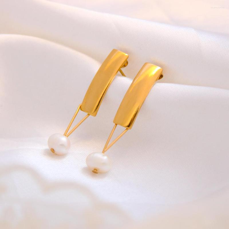 

Stud Earrings Classic Elegant Freshwater Pearl Women's Stainless Steel Long Tassels Delicate Pendant Wedding Jewelry