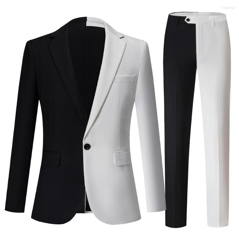 

Men's Suits Latest Black And White Contrast Color Notched Lapel Men Set 2 Pieces One Button High Quality Wedding Costume Party Prom, Custom color