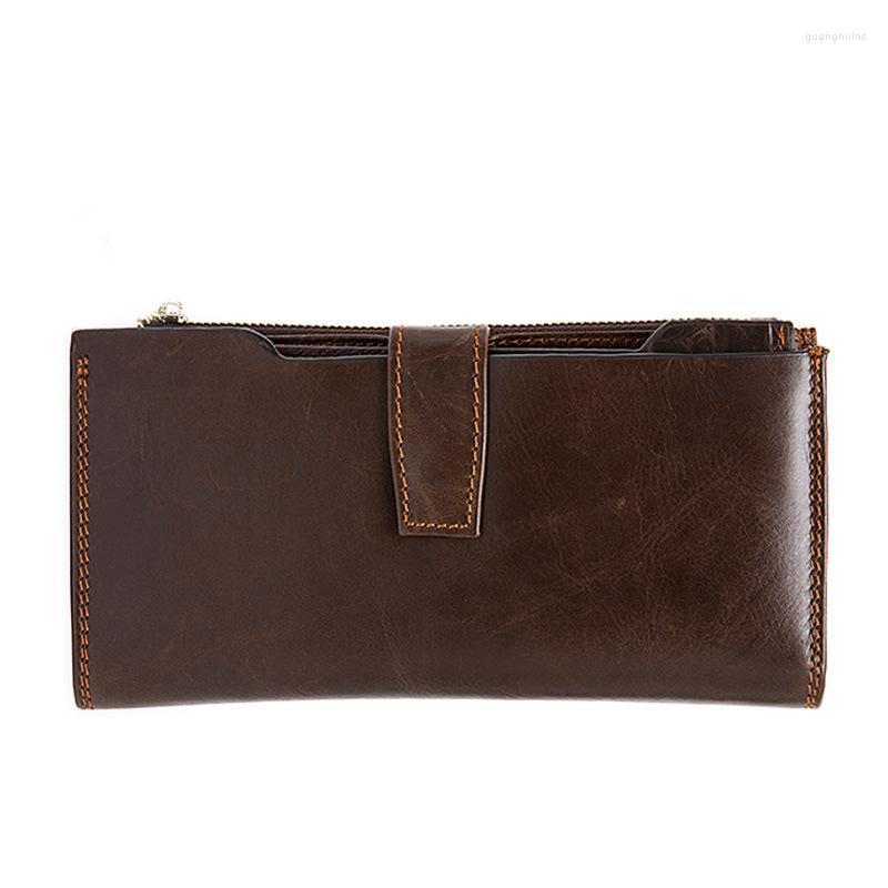

Wallets Special Offer First-class Cowhide Wallet Europe And Long Men's Multi-card Genuine Purse, Coffee