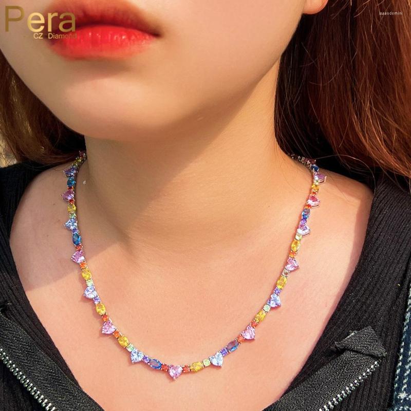 

Chains QooLady Fantastic Rainbow Cubic Zirconia Love Heart Shape Necklaces Silver Plated Jewelry For Women Dancing Party N018