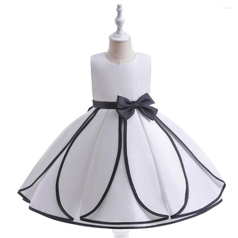 

Girl Dresses White Short Flower Dress With Bow And Black Ribbon Ballgo Pageant Party Gowns Kids Wedding Christmas Holiday, L5388