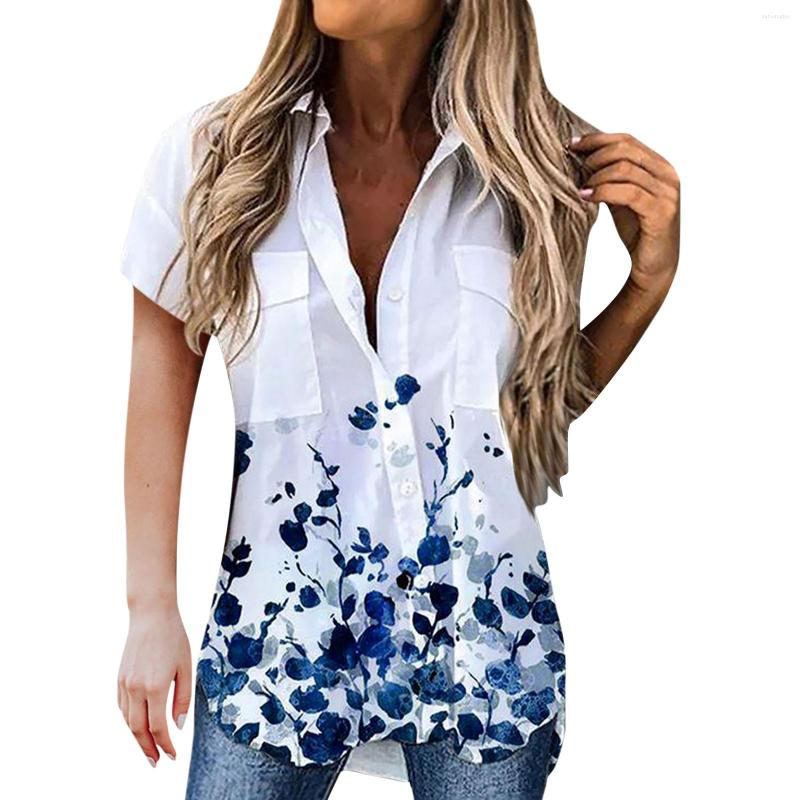 

Women' Blouses 2023 Fashion Shirt Women Temperament Long-sleeved Woman Casual Loose Top Printed Pocket Short Sleeve Shirts, Green
