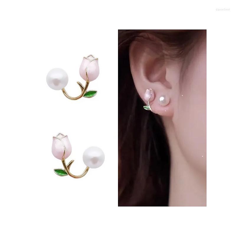 

Dangle Earrings 1 Pair Pink Tulip For Women Design Sense Of Personality Wearing Pearl Earring Korean Fashion Jewelry