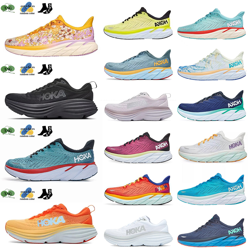 

Hoka One Bondi 8 Running Shoes 2023 Men Women Carbon x 2 Triple White Real Teal Floral Trainers Runners Absorption Outdoor Sports, Item#11 clifton 8 outer space 40-45