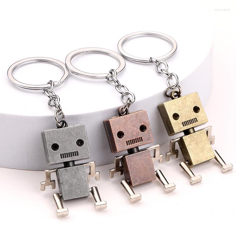 

Keychains Vintage Movable Bronze Alloy Robot Charm Backpack Car Key Ring Pendant Male Female Keyrings Trendy Jewelry