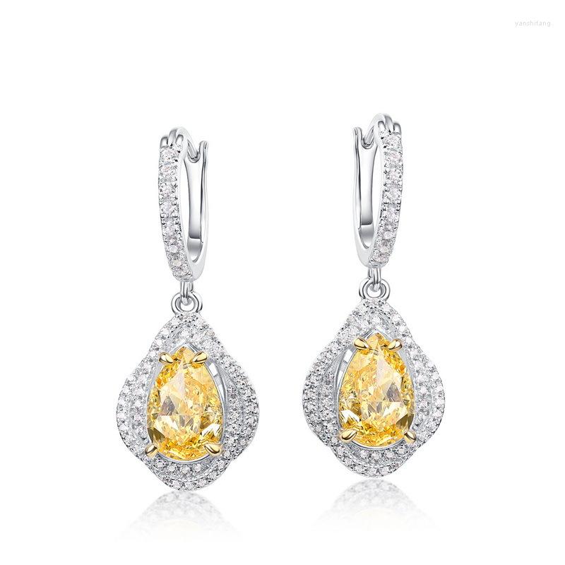 

Dangle Earrings ELSIEUNEE Luxury 925 Sterling Silver Citrine Simulated Moissanite Diamonds Drop Wedding Engagement Fine Jewelry