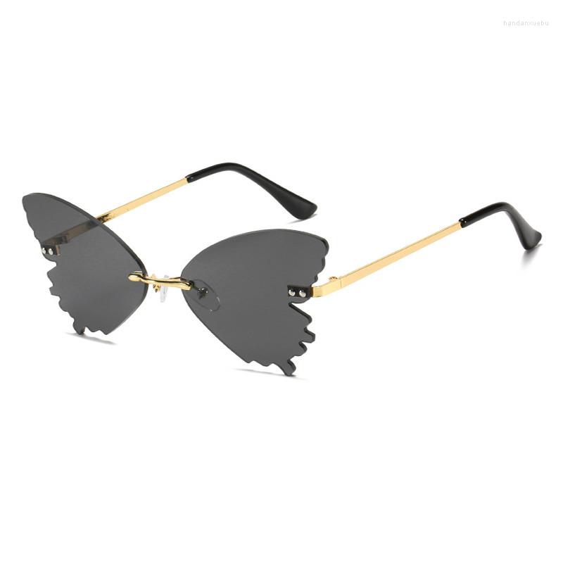 

Sunglasses 2023 Vintage Metal Glasses Men Butterfly Rimless Women Fashion Red Purple Shades UV400 Streetwear Oculos Masculino