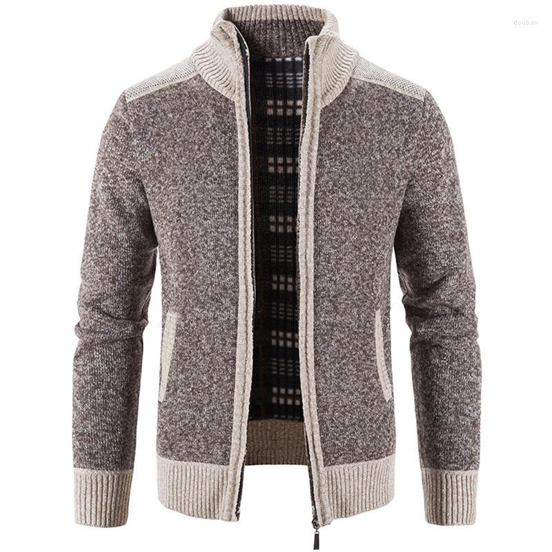 

Men's Sweaters Men Plus Velvet Warm Sweater Autumn And Winter Stitching Coat, Coffee