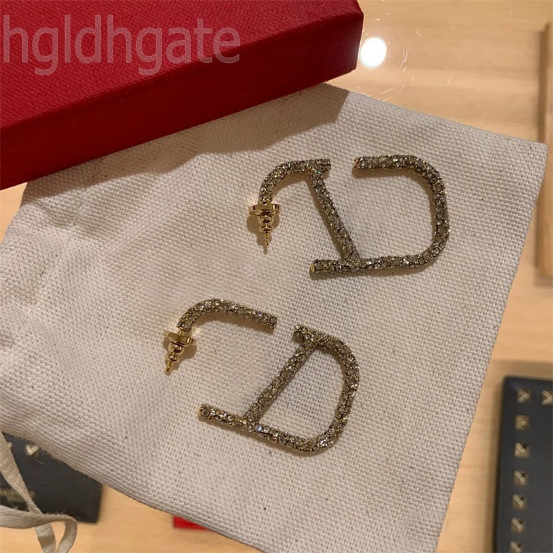 

Inlay rhinestones designer earrings luxury earring stud silvery color orecchini v letter double women accessories plated gold earrings stainless steel ZB031 F23