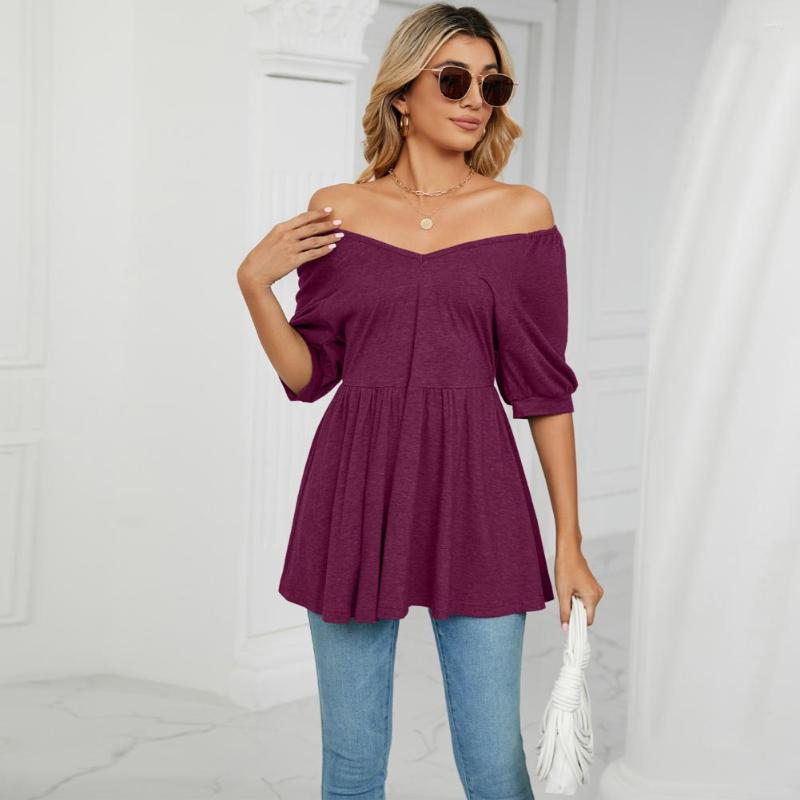 

Women' Blouses Elegant Women Summer Top Pullover Lady T-shirt Mid Length Casual Dress-up, Blue