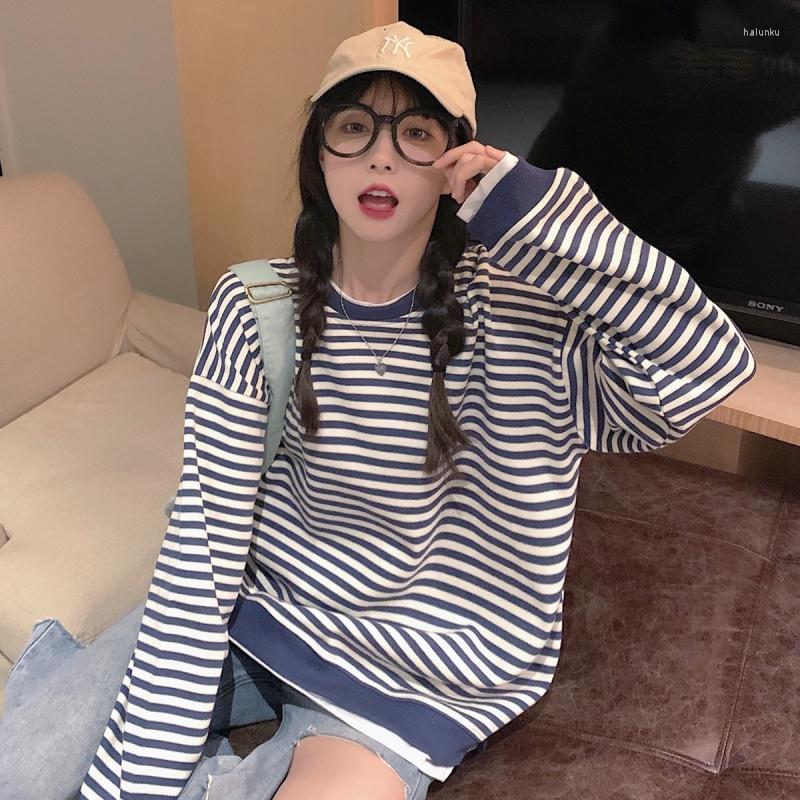 

Women's Hoodies Spring Autumn Striped Women Fashion Long Sleeve Fake Two Pieces Sweatshirt Harajuku Jumper Pullover Casual Oversized Top, Blue stripes