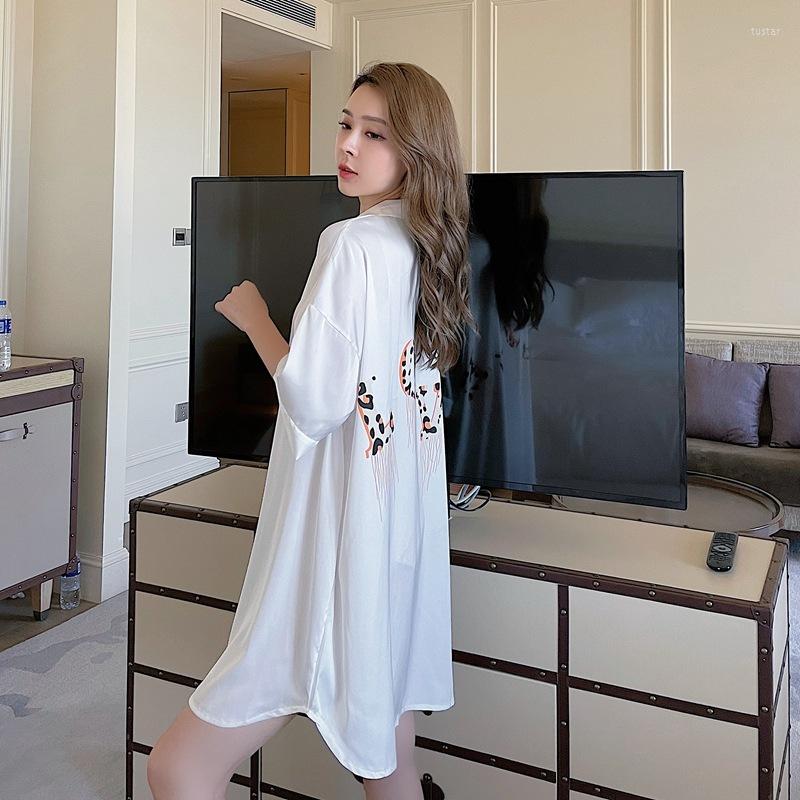 

Women's Sleepwear Summer Nightdress Large Shirt Skirt Women Pajamas Short Sleeve Ice Silk Home Clothes Robe Sets, Love