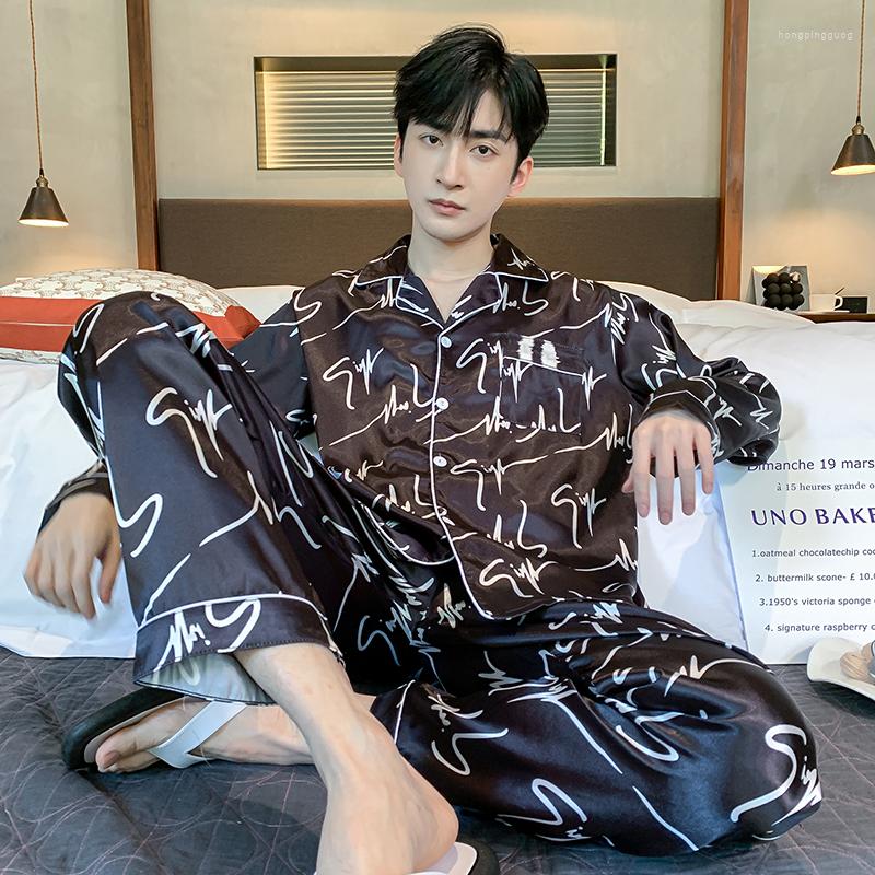 

Men's Sleepwear Men Satin Set Autumn Teenager Silk Ice Spring Cozy Plus Pajamas Soft Size Pajama Nightgown Men's Summer 5XL, 819