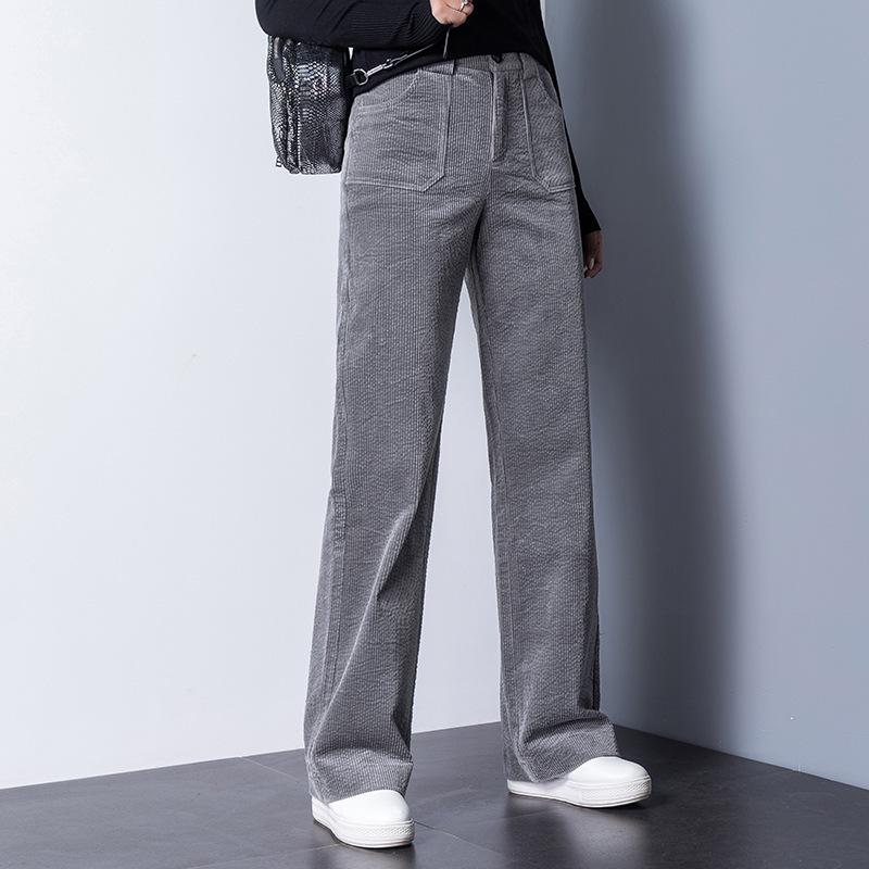 

Women's Pants & Capris Makuluya Winter Spring Autumn Stripe Slim Corduroy Vintage Office Lady High Quality Trousers Straight Wide-legged RGL, Black
