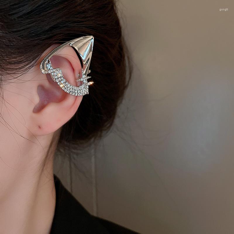 

Backs Earrings Korean Fashion Elf Ear Bone Clip For Women Shiny Cross Rhinestone Cuff Non Piercing Pendientes 2023 Jewelry Gift