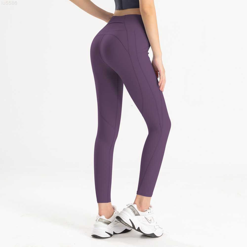 

New Women's Yoga Pants Fitness Exercise Running Matte Nude Pants Side Pocket Peach Hip Tight Capris Sr4g, Blue