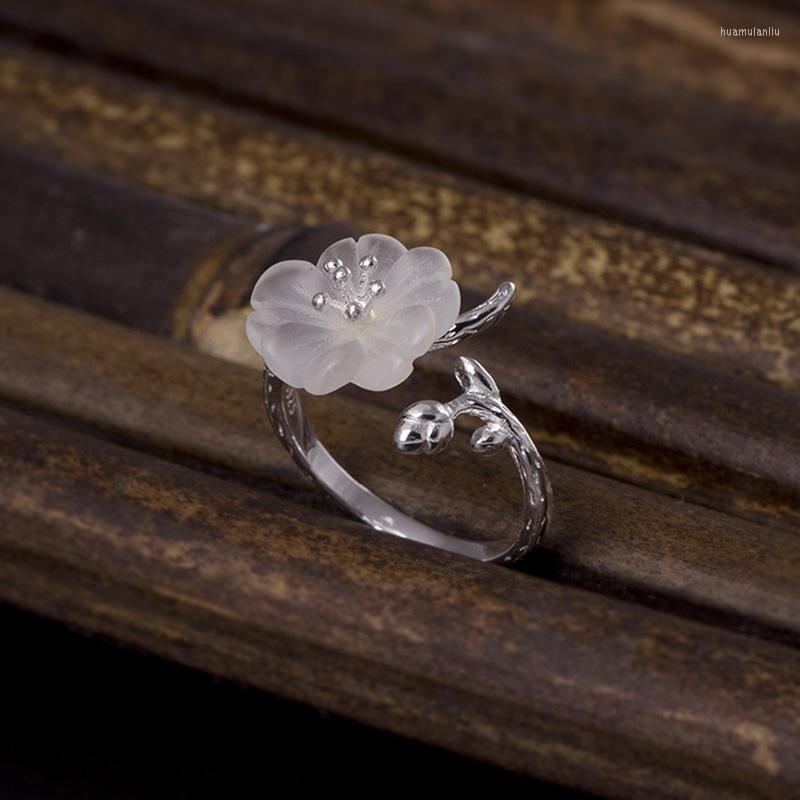 

Cluster Rings S925 Sterling Silver Open Ring Personality Plum Blossom Branch Women's White Crystal Fashion