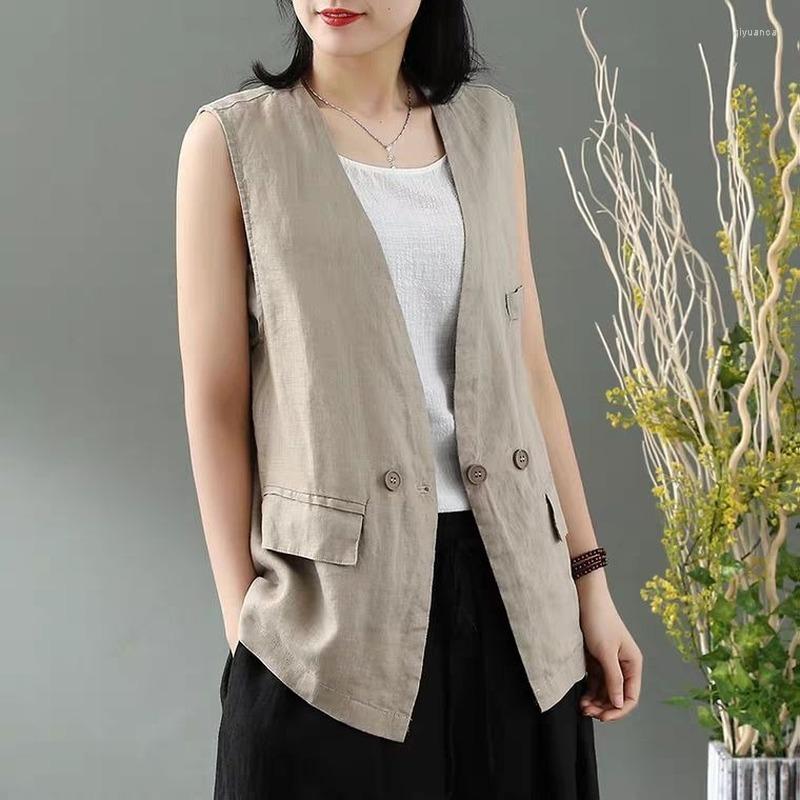 

Women's Blouses Women Sleeveless Button Up Shirt Jackets Autumn Spring Casual Vintage Waistcoat Vest Pockets Cotton Shirts Solid Outwear, Khaki
