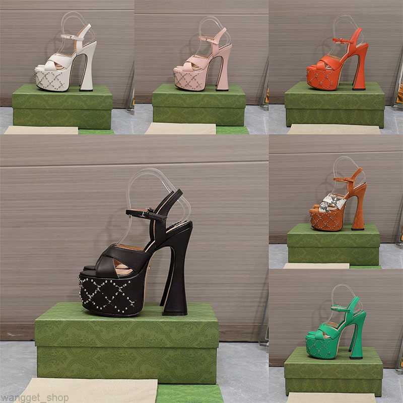 

Designer Ladies Women's Interlocking Double Studs Sandals Leopard Black Pink Ankle High Heels Strap Leather Platform Sandal Slippers Size good, Colour 2
