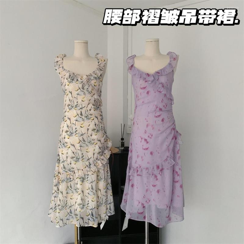 

Casual Dresses Summer Dress For Women 2023 Sexy Lace Floral Slip Ruffled Waist Midi Vestidos, Green