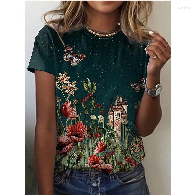 

Women' T Shirts Summer Women' Short Sleeve T-Shirt Fashion 3D Flower Printed Tee Top 90s Harajuku Female O Neck Loose Casual Shirt