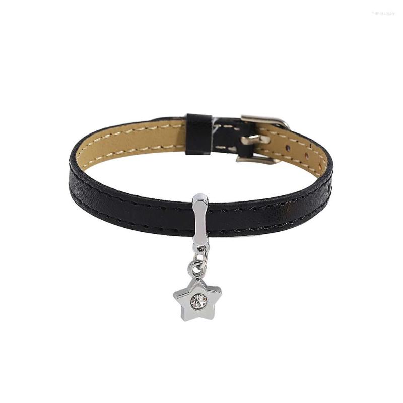 

Charm Bracelets Freetry Cute Inlaid Rhinestone Metal Star Pendant Bangle For Women Belt Buckle Fashion Black Leather Bracelet Jewelry