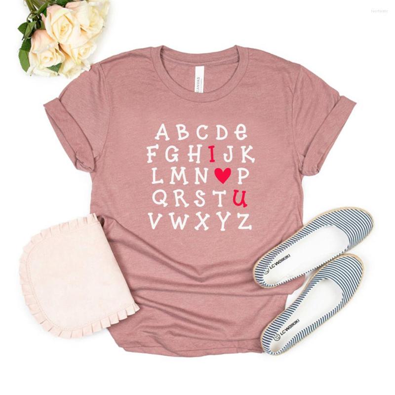 

Women' T Shirts Teacher Valentine Shirt I Love U T-Shirt Alphabet You Tshirt Valentines Day Woman Tshirts Graphic Tee, White