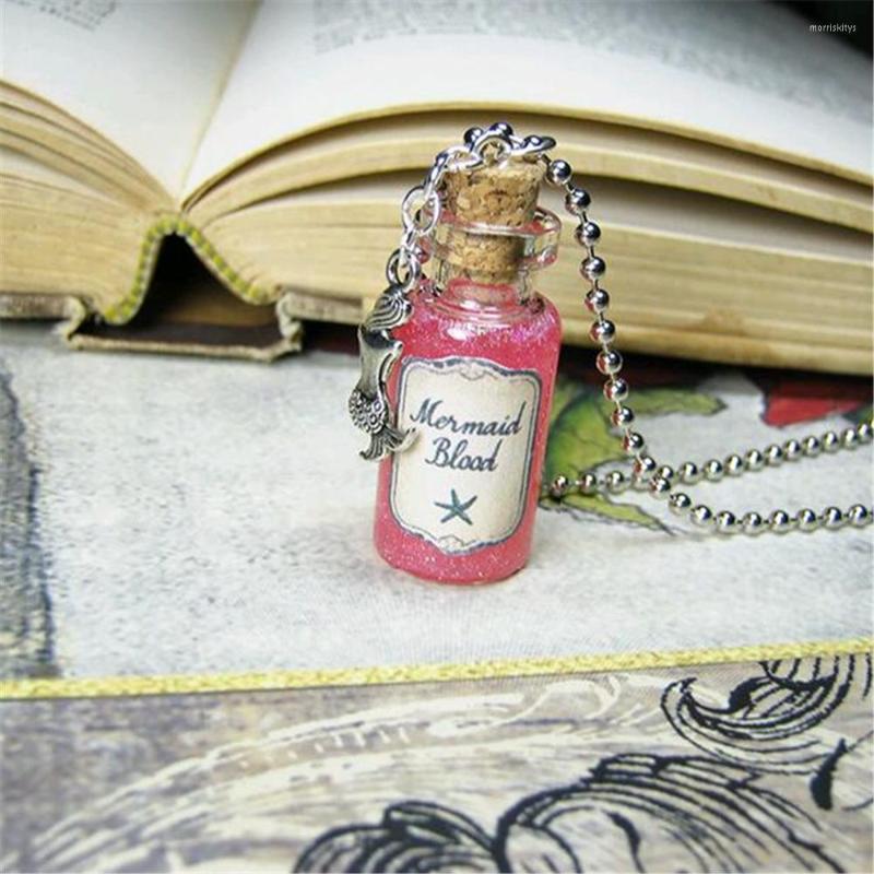 

Chains Mermaid Blood Glass Bottle Necklace Charm Cork Vial Ocea Sea Creature