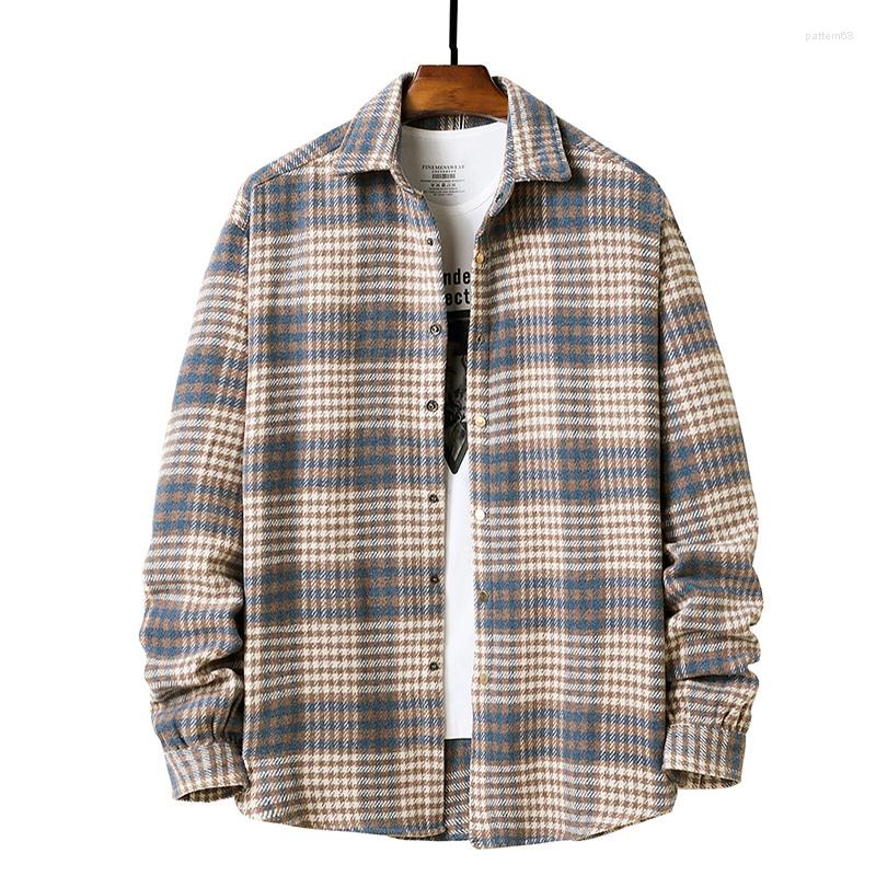 

Men's Casual Shirts Mens Long Sleeve Heavy Weight Flannel Men Hip Hop Streetwear Harajuku Plaid Shirt Button Up Male, Yellow