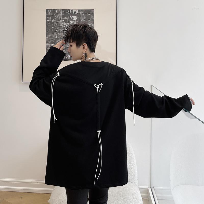 

Men's Hoodies SYUHGFA Spring Trendy Men's Sweatshirt Niche Design Solid Color Back Drawstring Loose Pullover Fashion Male Long Sleeve, White