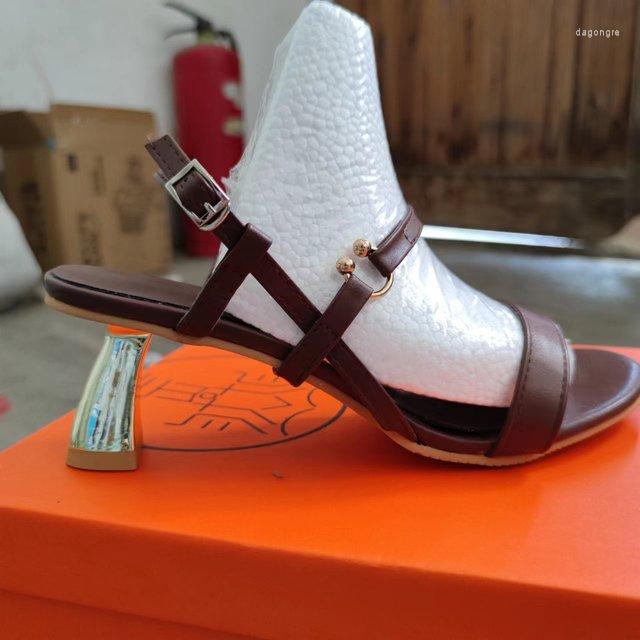 

Sandals Summer Ladies Thick High Heel Buckle Cross-tied Shoes For Women, Beige