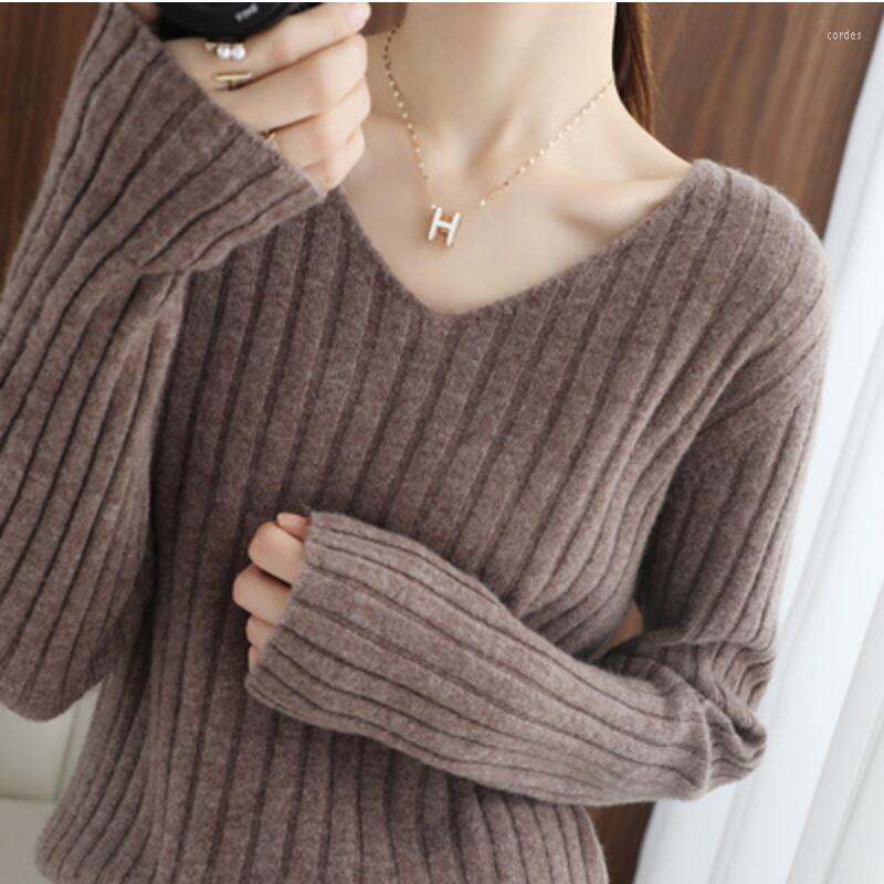 

Women's Sweaters V-neck Sweater Women's 100 Solid Wool Autumn And Winter 2023 Knitted Bottomed Slim Cashmere, Beige